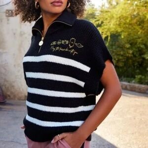 Star Wars May The Force Be With You Black and White Striped Women's Sweater sz M